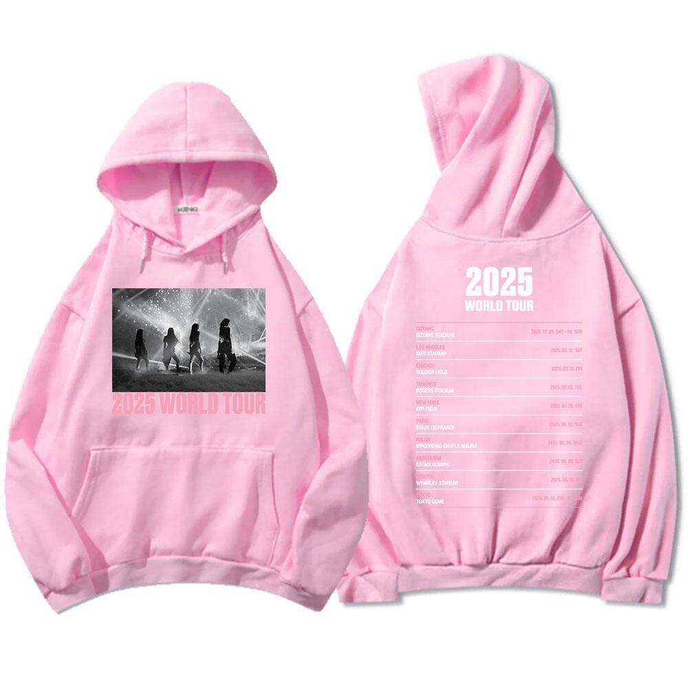 Korean Girls' Band Black and Pink Hoodies Long Sleeve Fashion Graphic Sweatshirts Autumn Warm Men Women Sudaderas Kpop Tops