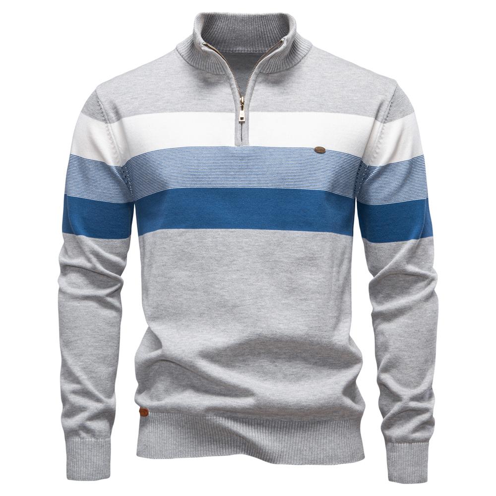 Männer Patchwork Pullover Pullover Baumwolle Casual Zipper Mock Neck Pullover für Männer Neue Winter Mode Warme Pullover für Männer