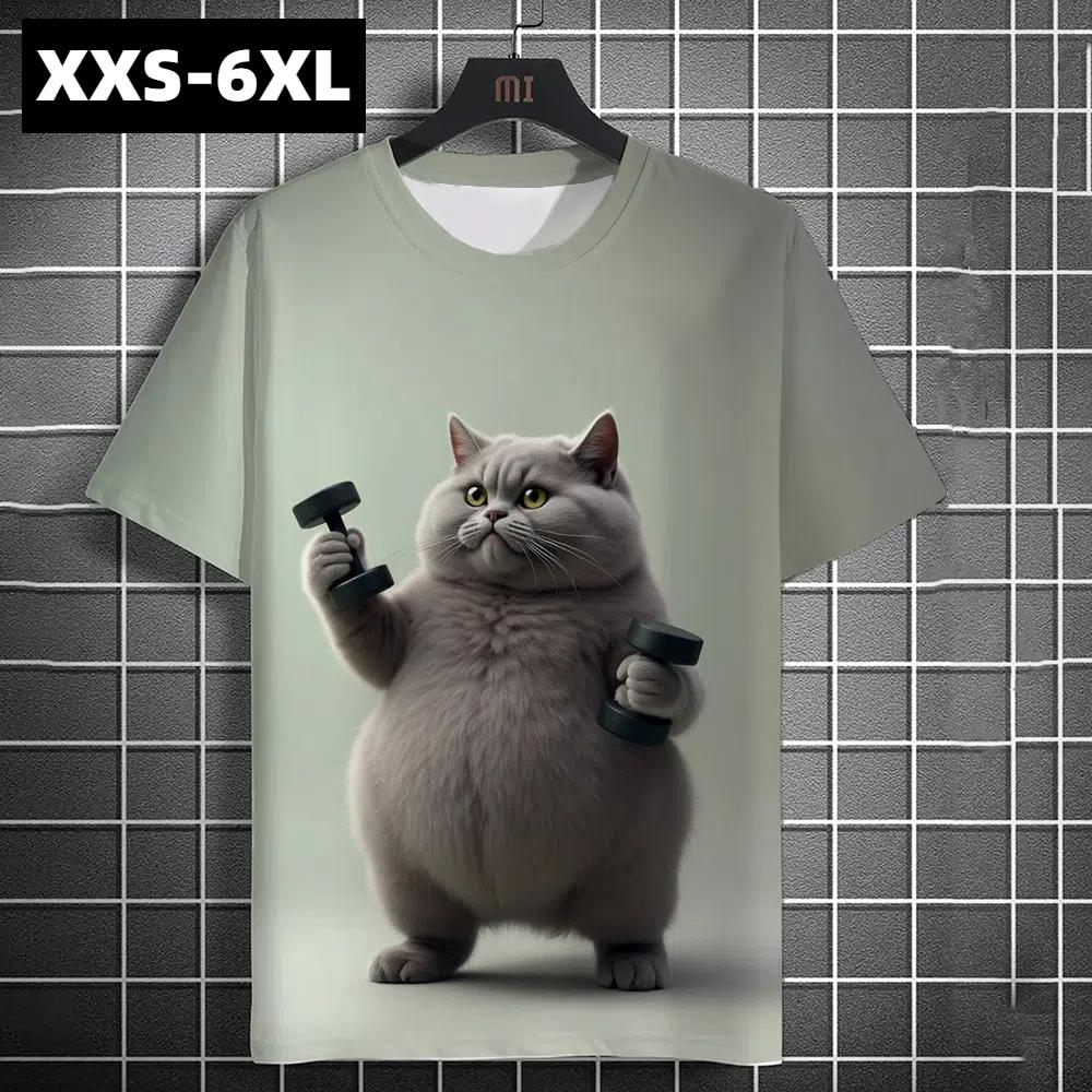 

XXS-6XL Большие размеры Веселая мужская футболка с принтом кота Топы с коротким рукавом Футболки Летняя мужская одежда Уличная повседневная Веселая футболка с изображением животных 4XL