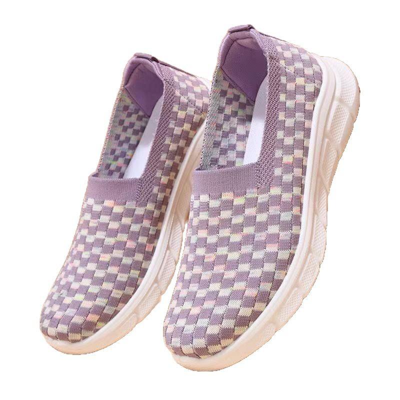 New spring and summer women's shoes flat-bottomed shallow-mouth fly-woven shoes, light, casual and breathable, one-pedal mother shoes