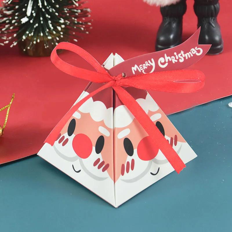10pcs Christmas Kraft Paper Boxes Santa Claus Chocolate Candy Packaging Box Kids Favor Xmas Gift 2023 Happy New Year Party Decor