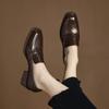 Krazing Pot Sheepskin Autumn Winter Shoes Slip on Med Heels Size 42 Square Toe Brown Color Pumps