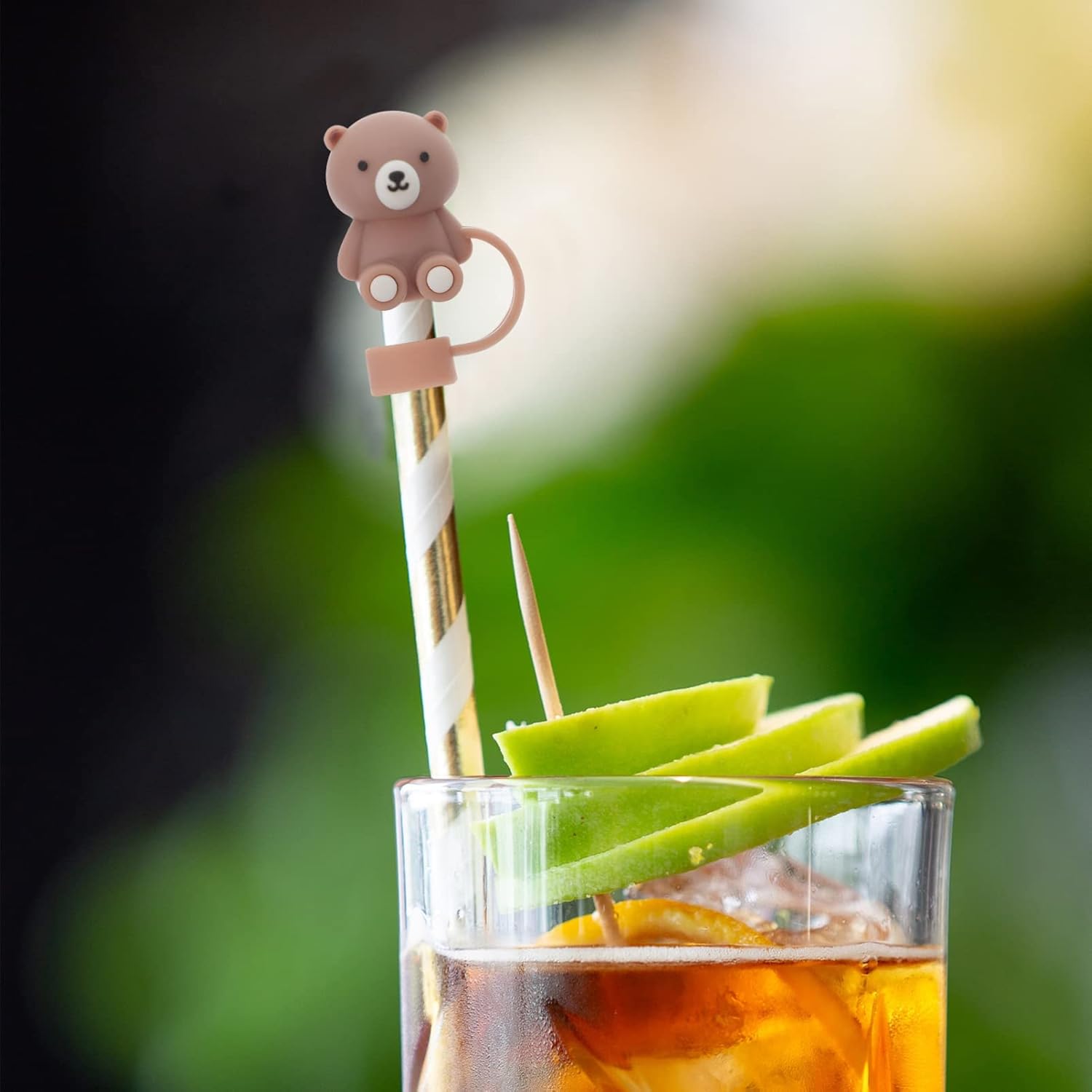 Zerodeko 3pcs Silicone Bear Shape Reusable Drinking Straw Caps Straw End Plugs 12MM