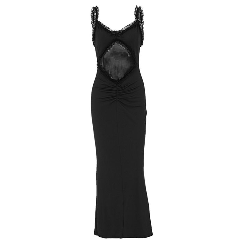 Fashion 2024 Summer New Suspender Wooden Ear Collarless Crop Top Sexy Silm Long Dress Export Female