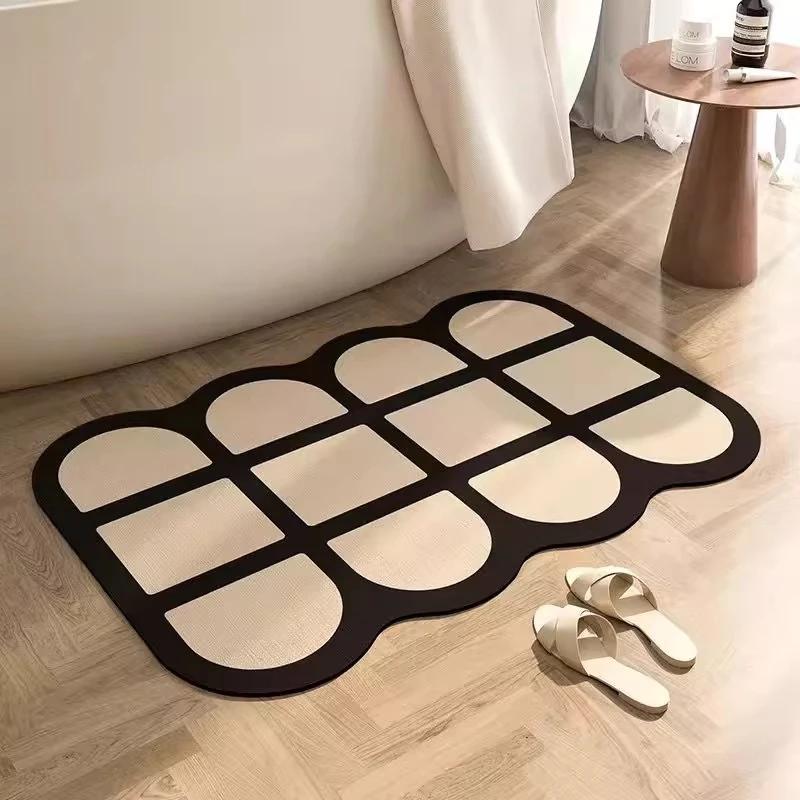 Irregular Shaped Wood Grain Bath Mat Quick Dry Absorbent Non Slip Backing Fit For Bathroom Shower Toilet Home Decor