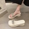 Muffin Thick-soled Wedge Slippers Female Summer Wear Internet Celebrity Fairy Wind Transparent Rhinestone Word with Sandals High Heel Sandals