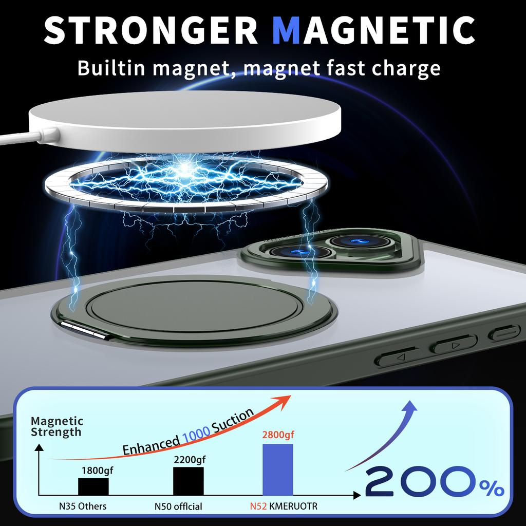 For iPhone 16 Phone Case Ring Kickstand Back Cover Compatible with MagSafe