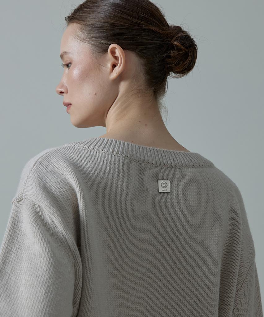 Aheule Moana Renew Wool Cropped V-Neck Knit_Beige
