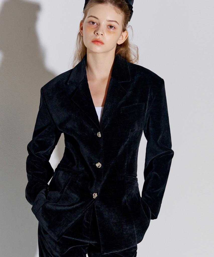 Opening Sunshine Setup Velvet Tailored Jacket + Bootcut Pants Black