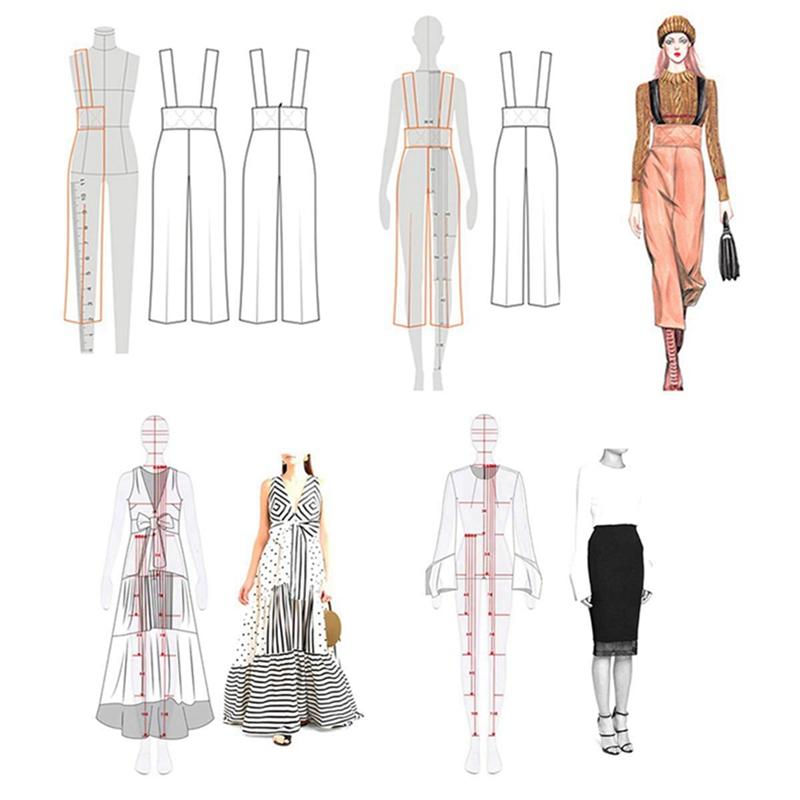 A20F-Mode-Illustrationslineal Skizzenvorlage Nählineal Humanoide Muster Messen Kleidung Langlebig B