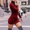 Women Sheath Dress Solid Color High Collar Sexy Slim Spring Dress for Parties