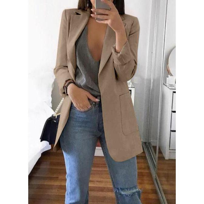 Fashion Casual Suit Polo Neck Slim Fit Cardigan Temperament Women's  Coat Spring and Autumn