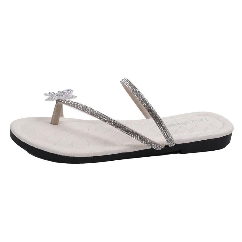 

Модная женская обувь 2024 Набор пальцев Женские тапочки Модные хрустальные тапочки на каждый день с бантом-бабочкой Женские летние однотонные тапочки на плоской подошве 40 бежевый