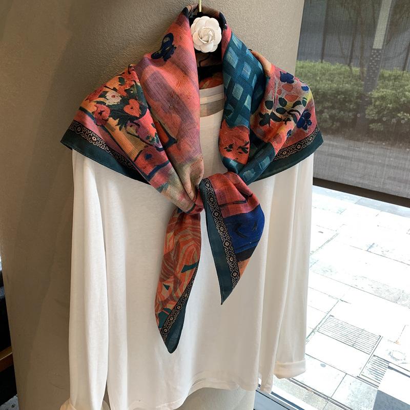 Herringbone pattern double-sided square scarf temperament sense outer fit elegant female versatile flow silk scarf breathable scarf square scarf