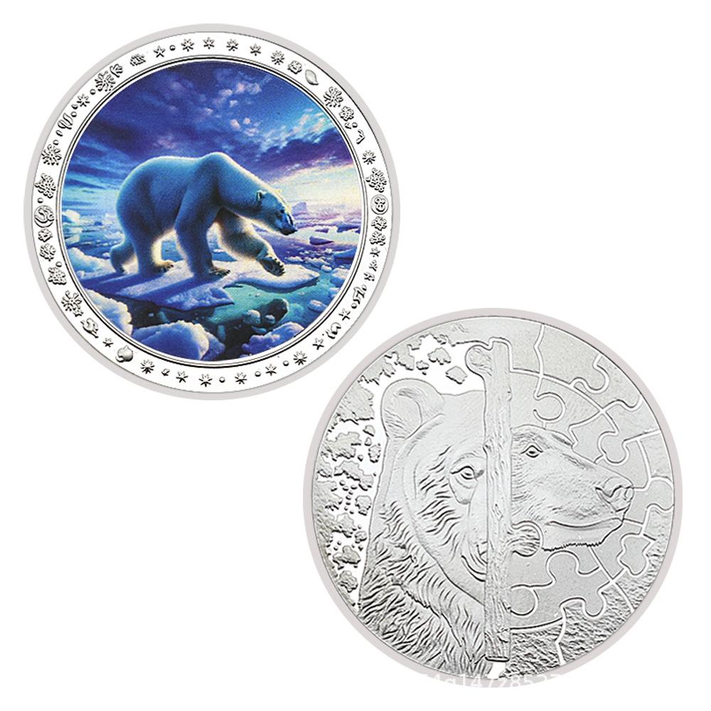 Rare animal coins, collectible gifts, colorful, polar bear collectible commemorative coins, medals, badges