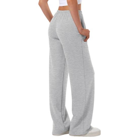 Women Pants Elastic High Waist Wide Leg Casual Trousers with Adjustable Drawstring Pockets Pure Color Loose Fit Long Pants