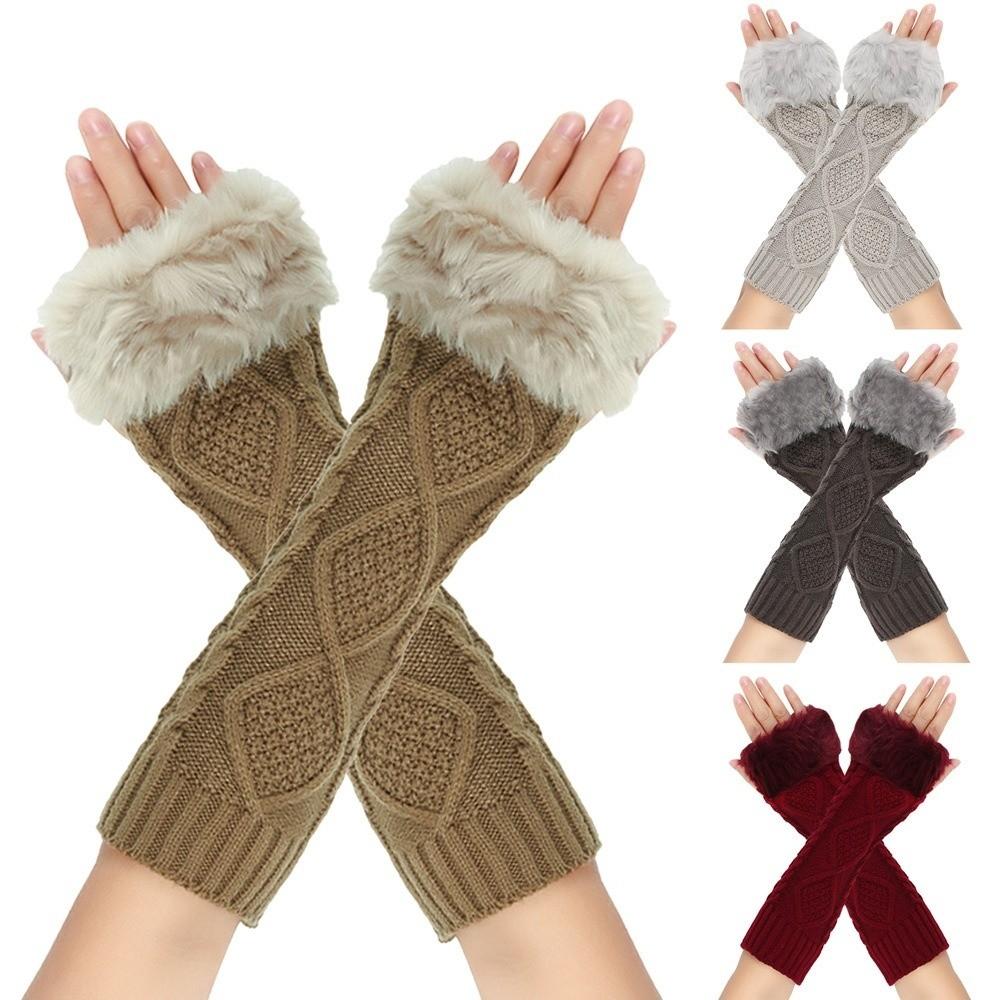 Furry Knitted Sleeves Gloves Crochet Knitting Arm Warmers Women Clothing Accessories