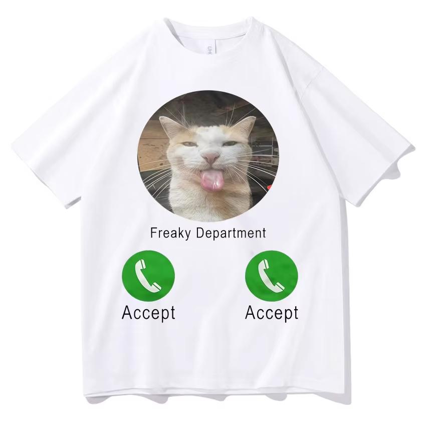 Cat Meme Calling TShirt Unisexs Womens Loose Crew Neck Y2K Short Sleeve Casual Daily Wear Short Sleeves Tee Pure Cotton Clothing