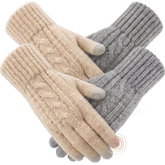 Merino Wool Winter Gloves for Women, 2 Pairs Touch Screen