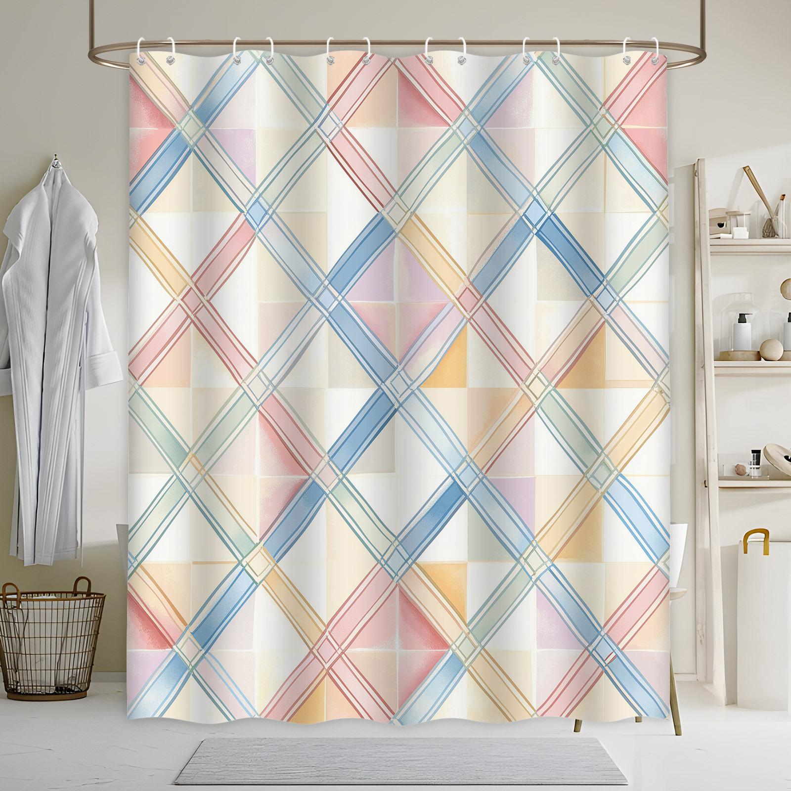 

Pastel Diamond Shower Curtain - Soft Colors, Vintage Watercolor, 70.8X70.8 Inches, 12 Hooks, Polyester, Machine Washable W60H190(CM)-1 Pcs