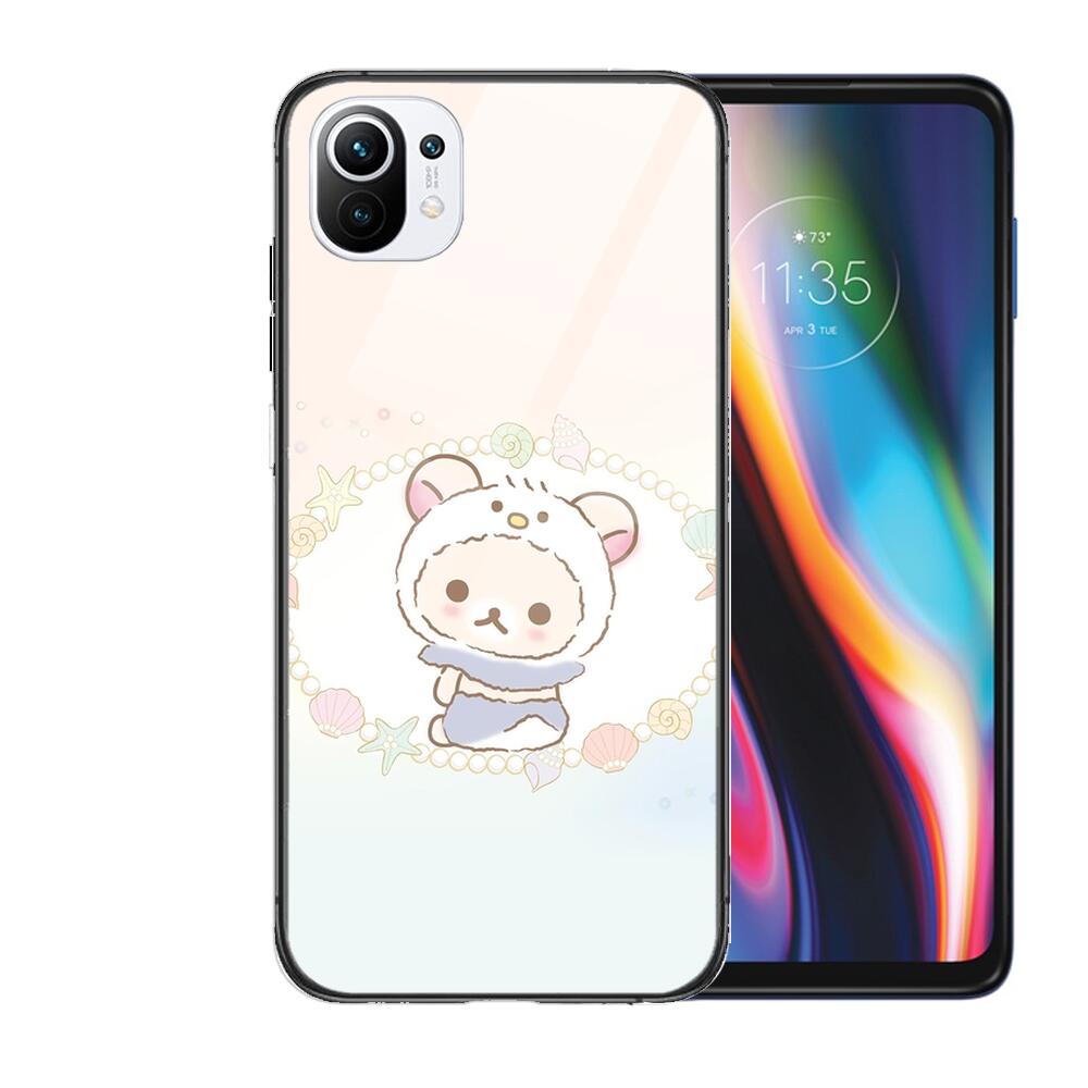 TOPLBPCS Cute Rilakkuma Tempered Glass Phone Shell Case For Xiaomi Redmi 11 Lite Pro Ultra 10T 10 9 8 Cc Se Cover Silicone Cases