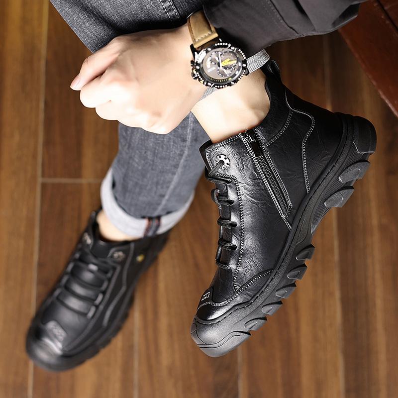 2024 Nueva Moda Hombre Invierno Felpa Corta Zapatos para Caminar Casual Cuero Caña Alta Botas de Vestir Diseñador Hecho a Mano Lujo Botas Planas