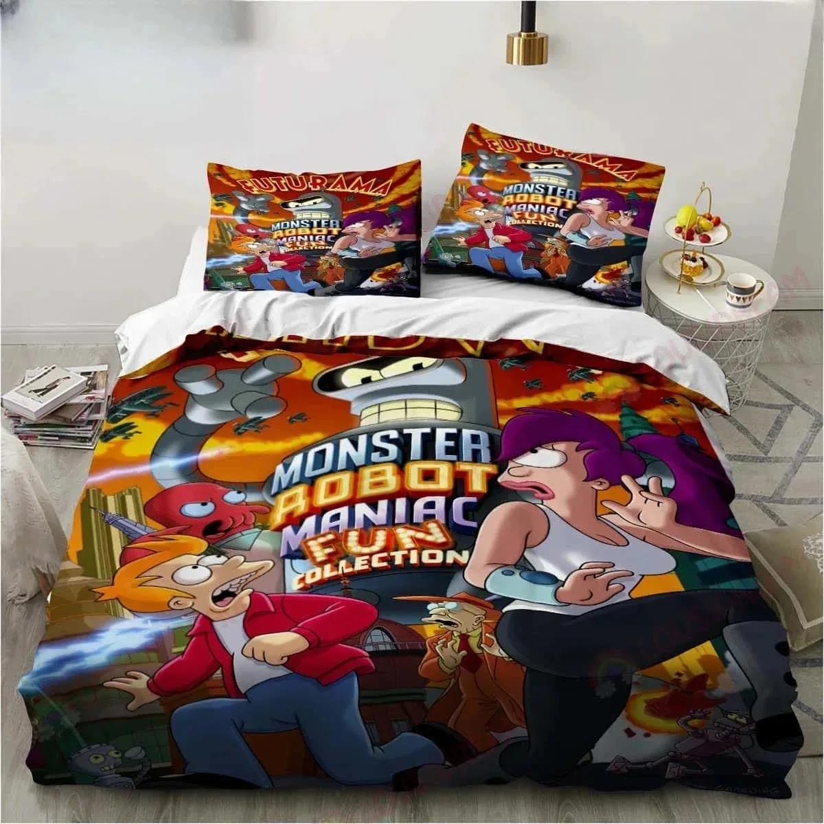

3D Carton Futuramas Bender Poster Beding Set Shet King Twin Double Child Beding Set Mircofiber Or Polyester Soft with Soft Fabric Duvet Cover Set 100*200cm Single