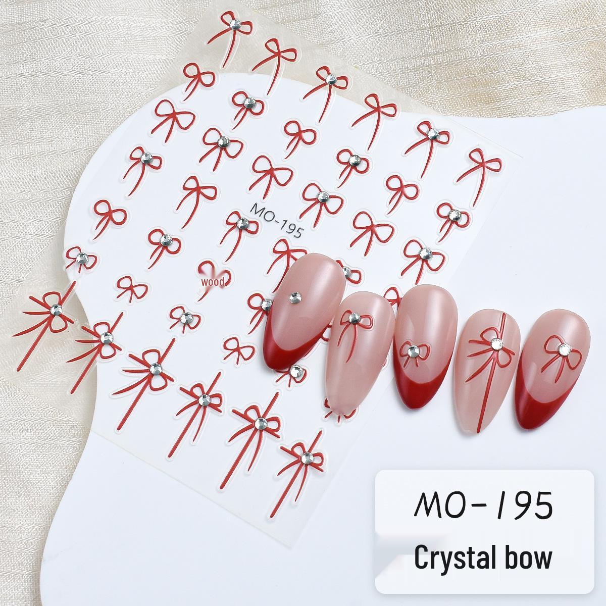 Crystal Bow Nail Art Stickers - Embossed Red & Black Sweet Face Decorations for Children s Performance