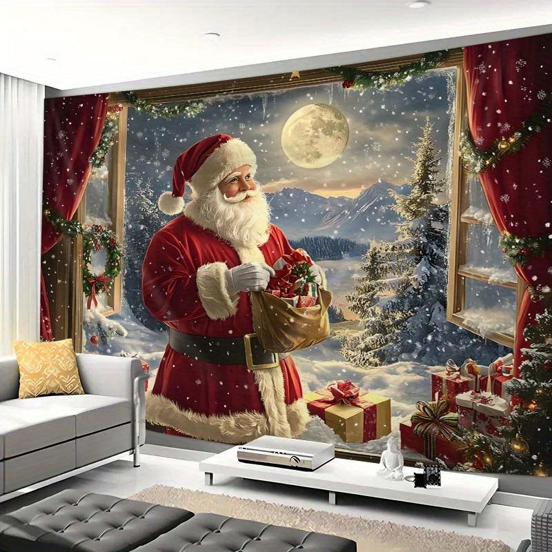 3D Christmas Town Snow Scene Wall Tapestry Winter Wonderland Backdrop New Year Wall Hanging Decor for Living Room Best for Christmas
