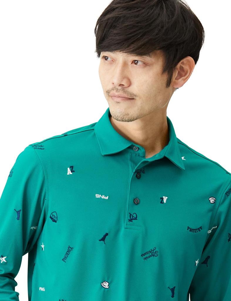 Koszulka polo z długim rękawem męska Ping Apparel (Space Master UV: Odprowadza wilgoć, szybko schnie, chroni przed promieniowaniem UV) / Golf / 621-4161103 130_Zielony LL
