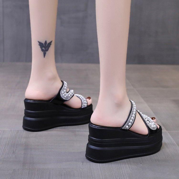 Summer new outer wear platform sandals wedge heel high heel one-word cool slippers