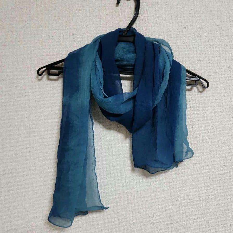 Used Indigo dyed silk shawl stole handmade