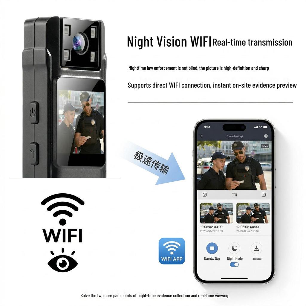 HD WiFi Law Enforcement Recorder with Screen & Clip Camera for Security Patrol