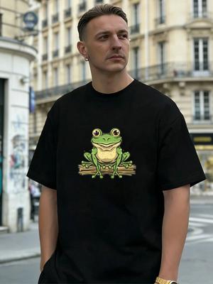 Cute Frog Graphic 100% Cotton Men's T-Shirt, Suitable for Daily Streetwear