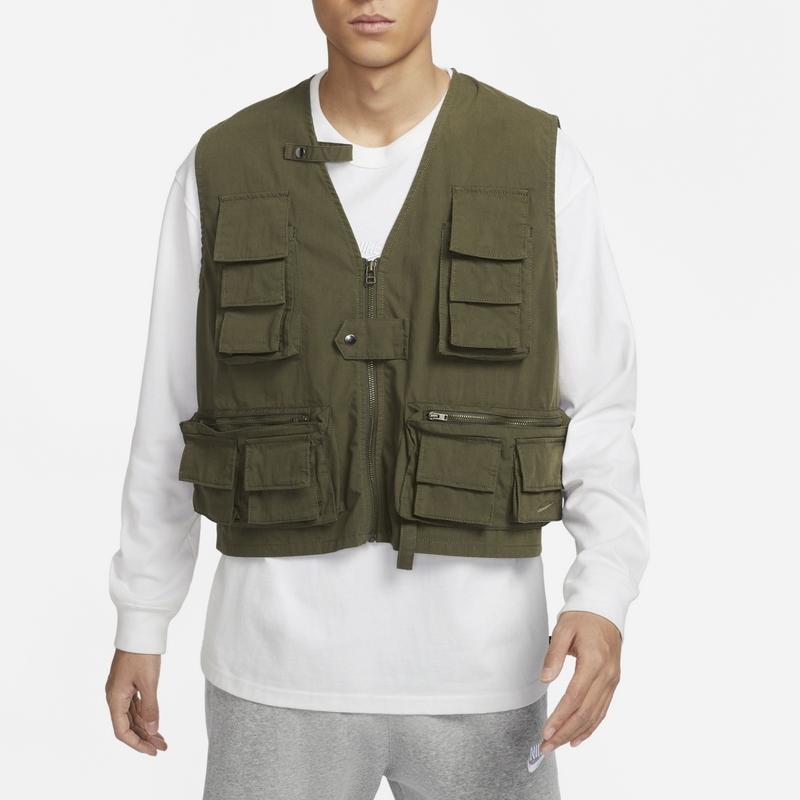 Nike Pure Color Multi-Pocket Functional Casual Vest Men Tops Khaki-Green FN3215-325
