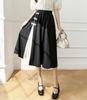 TAHALI Skirt with Chinese Pleated Black Skirt for and Fall Long, High-Waisted, A-Line Buttons, Chinese-Style Spring, Summer, (Size M, Black)