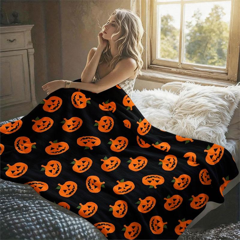 Pumpkin Stripe Flannel Blanket Warm Soft Halloween Christmas Decorative Couch Warm Cozy All-Season Gift