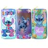 Stitch PU Leather Long Wallet Student Zip Coin Purse Anime Passport Holder Makeup Bag 3pcs