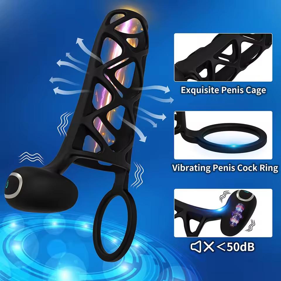 Vibrating Penis Ring Silicone Cock Cage Testicle Ring Ejaculation Delay Erection Cock Rings Sex Toys for Adults Sex Products