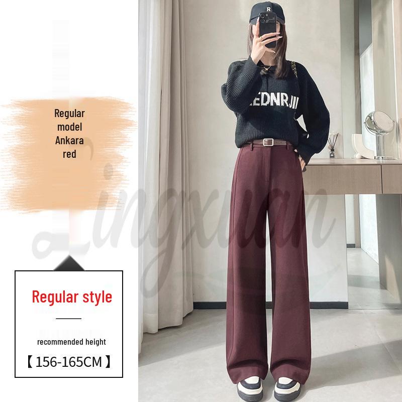 

2026 Autumn/Winter Women s High Waist Wide-Leg Wool Pants with Velvet, Floor-Length Straight Casual Style. M