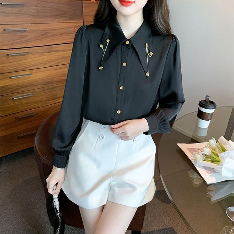 Autumn Temperament Chain Shirt Female Long Sleeve Elegant Fashion Buttons Blouse Women's Solid Color Top
