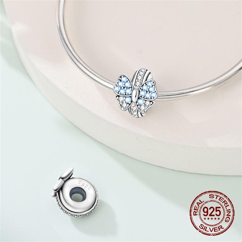 925 Silver Hypoallergenic Cute Butterfly Charm Bead Zircon Inlaid Fit Necklace Bracelets Jewelry Gift for Women