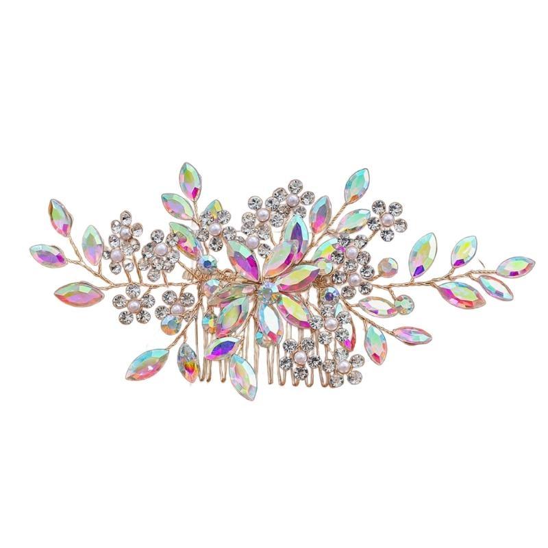 A52E Elegant Bridal Hair Pin Hair Comb Crystal Headpiece Pearls and Rhinestones Hair Clip for Formal Event Gathering