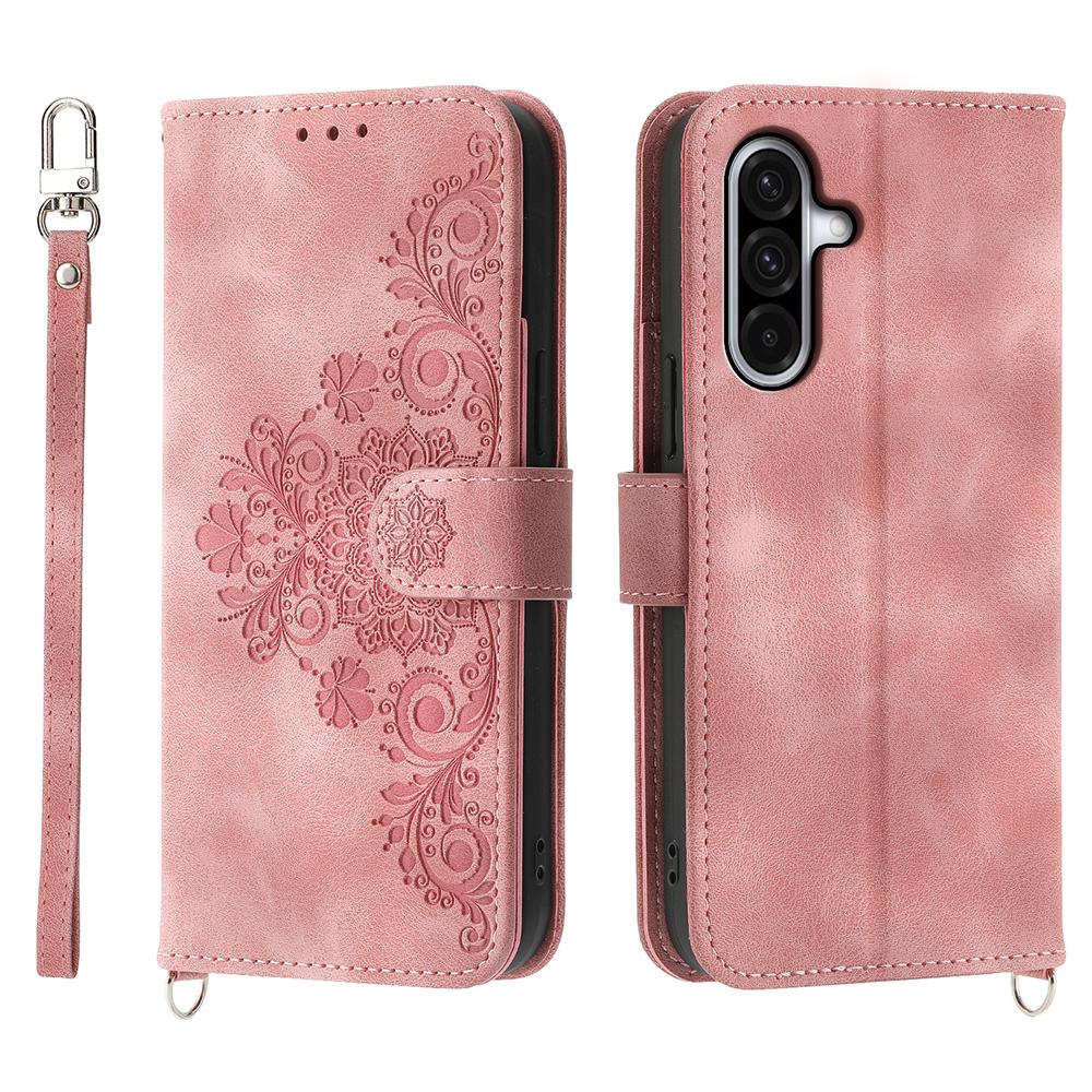 For Samsung Galaxy A17 5G Case Flower Pattern PU Leather Wallet Phone Cover with Strap