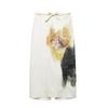 2025 European & American Satin Ink Print Back-Slit Midi Skirt