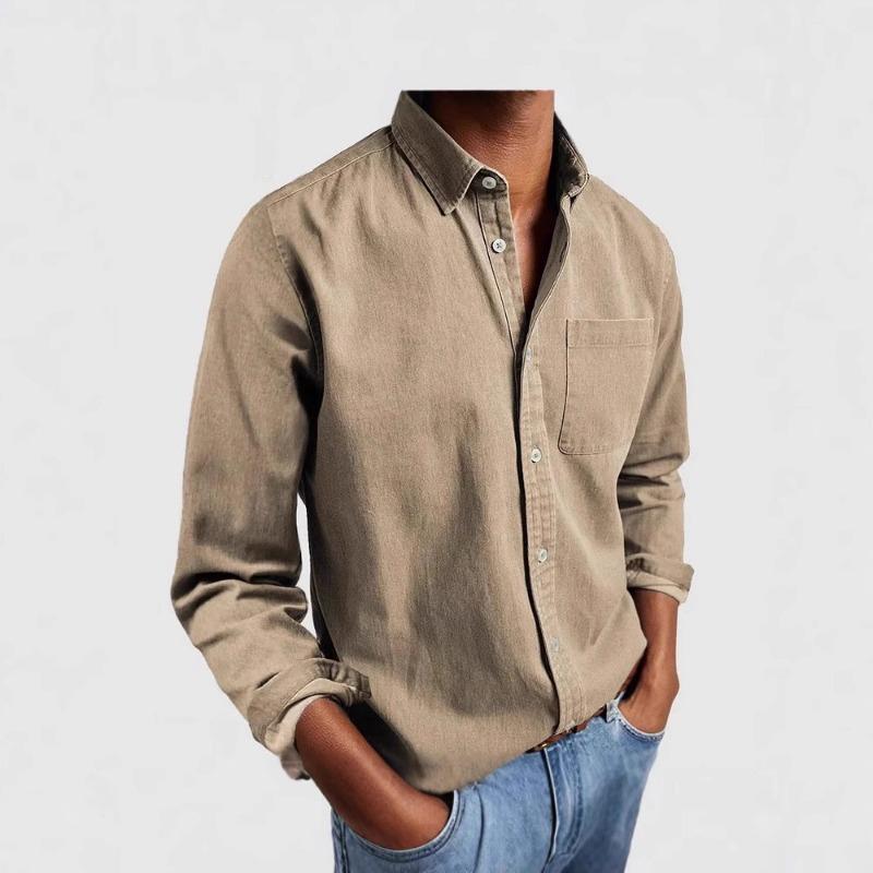 European American Denim Fabric Shirt Long Sleeve Casual Lapel Men's