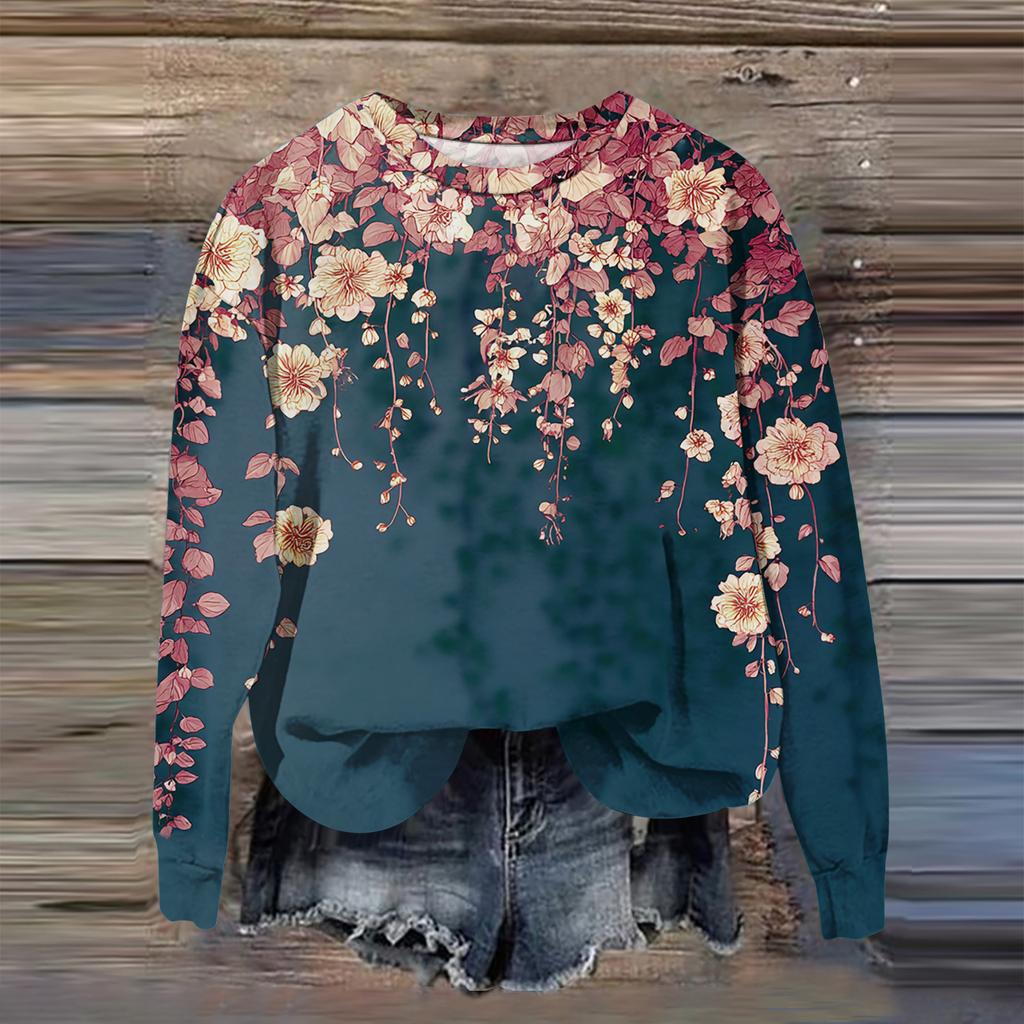 Women's Fashion Printed Long Sleeve Loose Round Neck Sweatshirt Top Fall