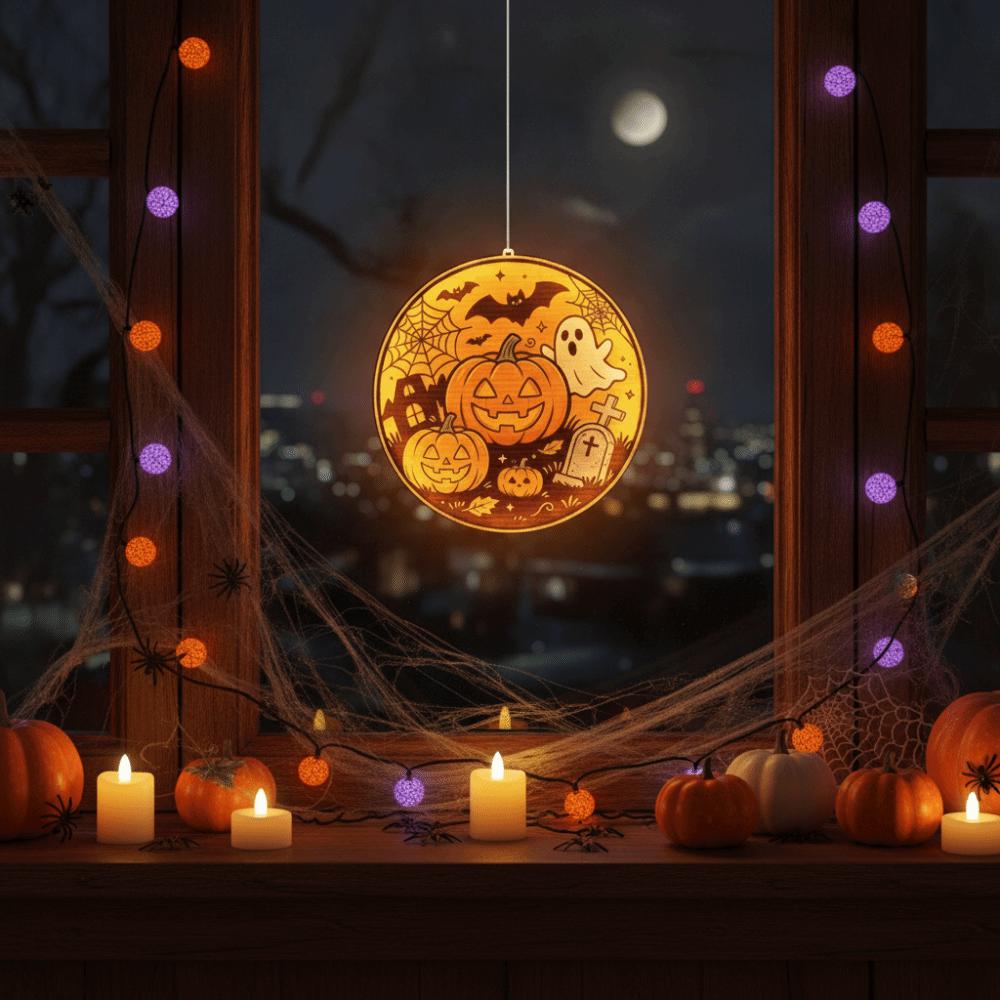 Double Sided Graphic Halloween Window Lights Ghost Silhouette Light  Home Glass Door