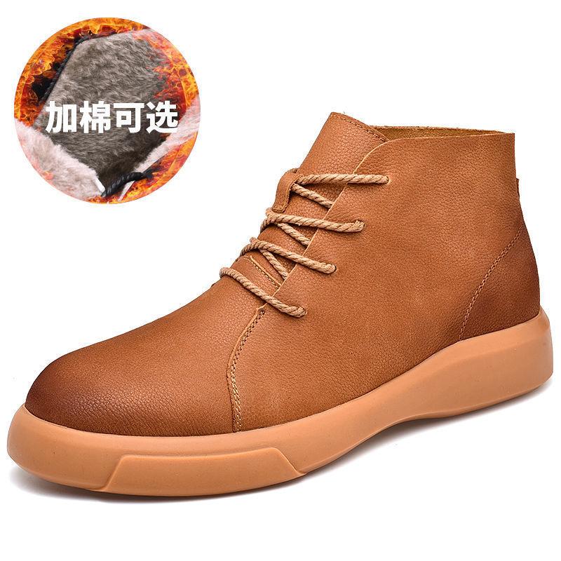 Martin boots men's 2025 winter new leather high-top velvet thermal short boots British retro boots men's cotton shoes