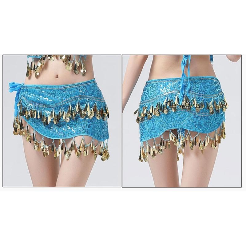 Women Belly Dance Belt Hip Scarf, Bellydance Hip Scarf Skirt Belly Dance Waist Chain with Gold Coins Belly Dance Cloth